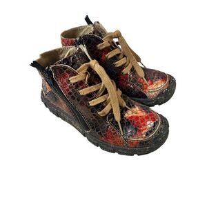 Rovers 401 Chunky Lace Up Croc Embossed Leather Ankle Boots EU 37 US 6-6.5